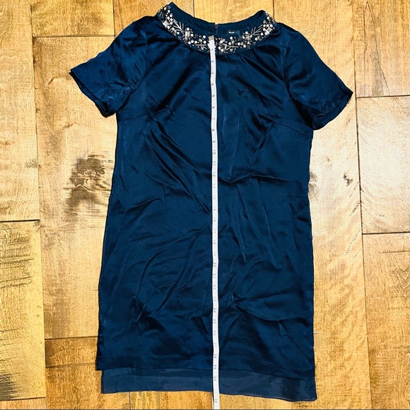Club Monaco Silk Navy Blue Short Sleeve Mini Dress with Statement Collar - Picture 11 of 12